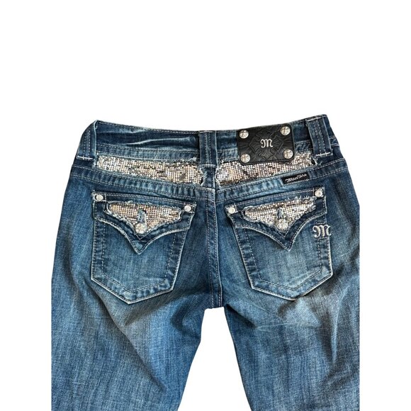 Vintage Y2K Miss Me Bootcut Jeans Womens Size 27 Dark Wash Embellished Sequin Po - Picture 3 of 10